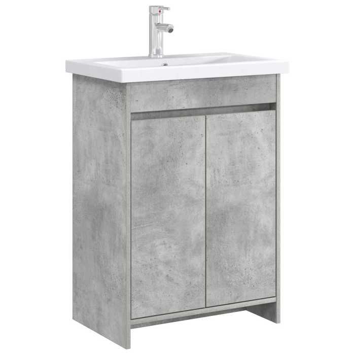 Meuble sous lavabo de salle de bain - COCO - bois dingénierie - gris béton - grand rangement - 56x375x81 cm&57326
