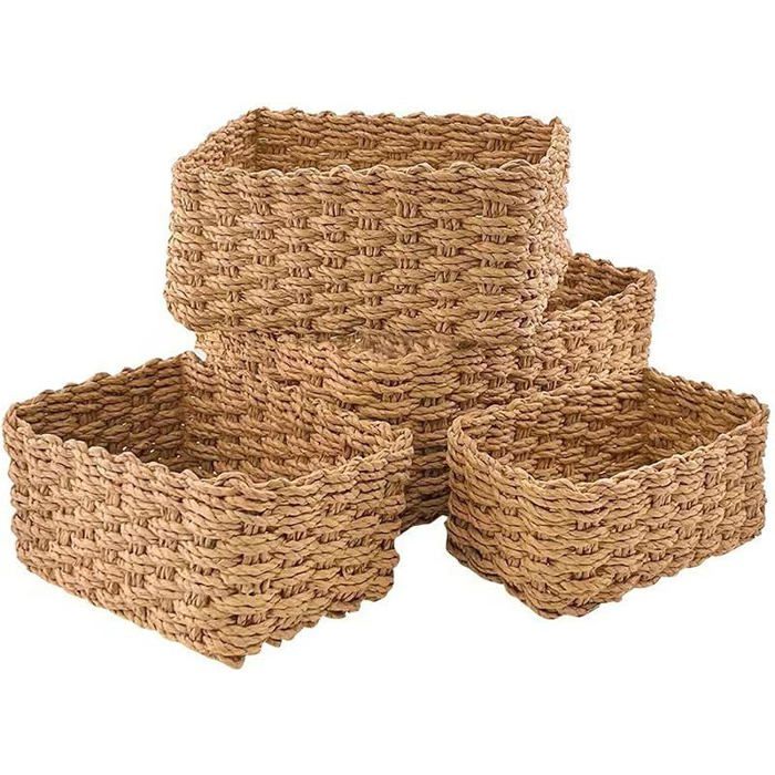 Lot de 4 paniers de décoratifs en corde de papier tissée recycble pour accessoires de maquilge tampons cd PANIER DECORATIF