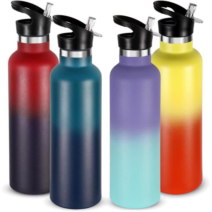 Gourde isotherme en acier inoxydable avec paille - 750 ml - Double paroi - Couvercle sans BPA - Réutilisable