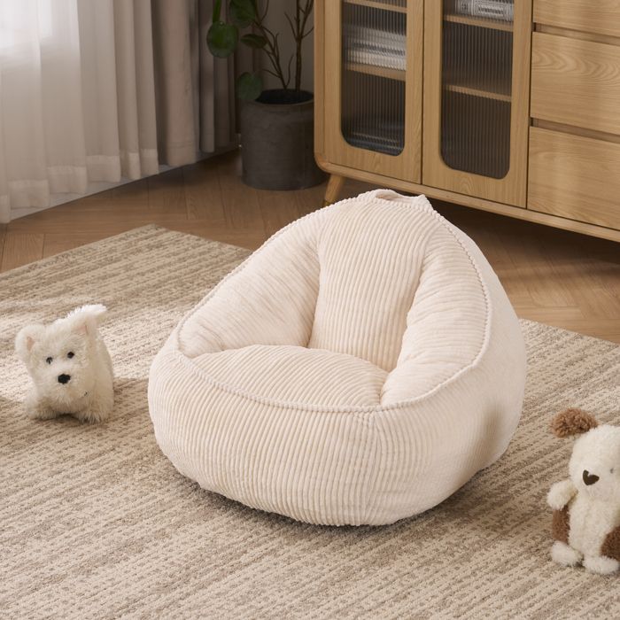 Zitty petit pouf enfant beige fauteuil de lecture confortable en peluche douce soutien ergonomique 69x72x51 cm