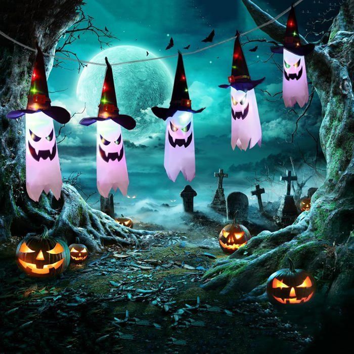 Guirlande lumineuse LED - AIMOONSA - Fantôme (chapeau de sorcier) - 3 5 m - À piles - Multicolore