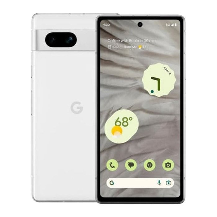 Pixel 7a Téléphone portable Android avec objectif grand angle et batterie 24 heures 128 Go Neige (Reconditionné)