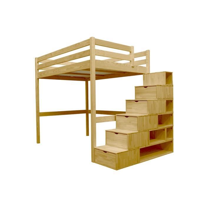 Lit mezzanine sylvia avec escalier cube bois Clearance