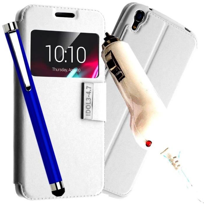 Housse Portefeuille + Verre Trempé Pour Alcatel Idol 3 (4,7 Pouces) - Neuf