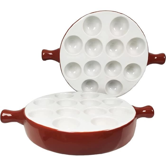 Lot 2 Assiettes à Escargot Céramique 12 Compartiments - Blanche Four