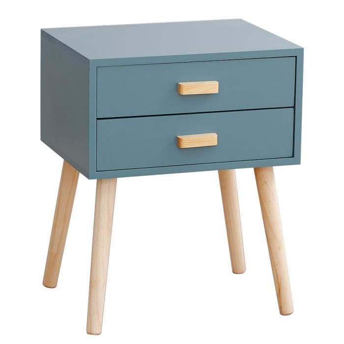 45x35x60cm Mixmest Bleu Clair Table De Chevet Avec 2 Tiroirs