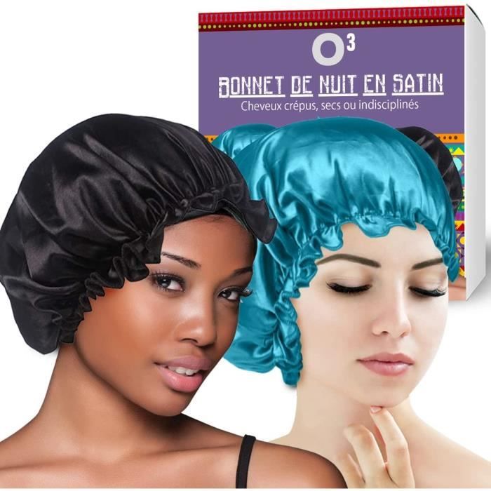 Bonnet Satin Cheveux Nuit Afro  Lot de 2 Bonnets de Satin 1 noir