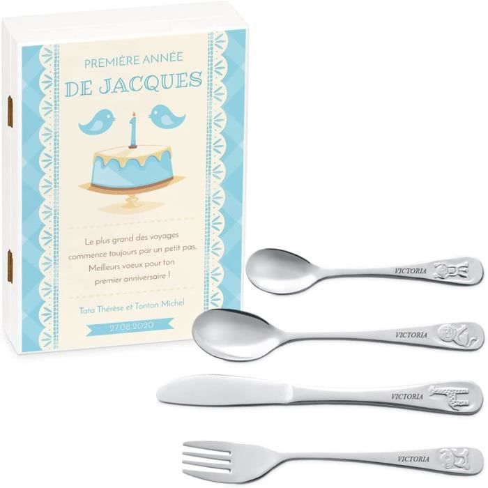 Set Couverts Enfant Personnalisé Maverton Avec Photo - Cadeau Baptême Garçon Thème Animal