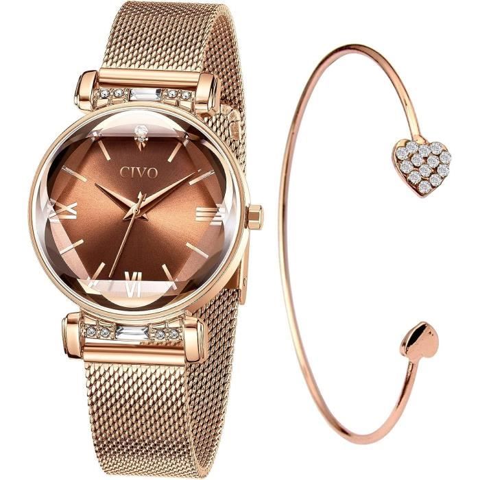 Montres Femmes Or Rose Set Acier Inoxydable Montres Bracelet Pour