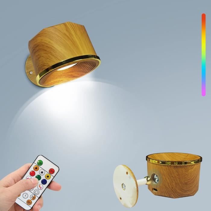 Applique Murale Intérieure, Lampe Murale Sans Fil avec Télécommande, 3  Niveaux de Luminosité Lampe LED rechargeable, Rotation à 360° - Cdiscount  Maison