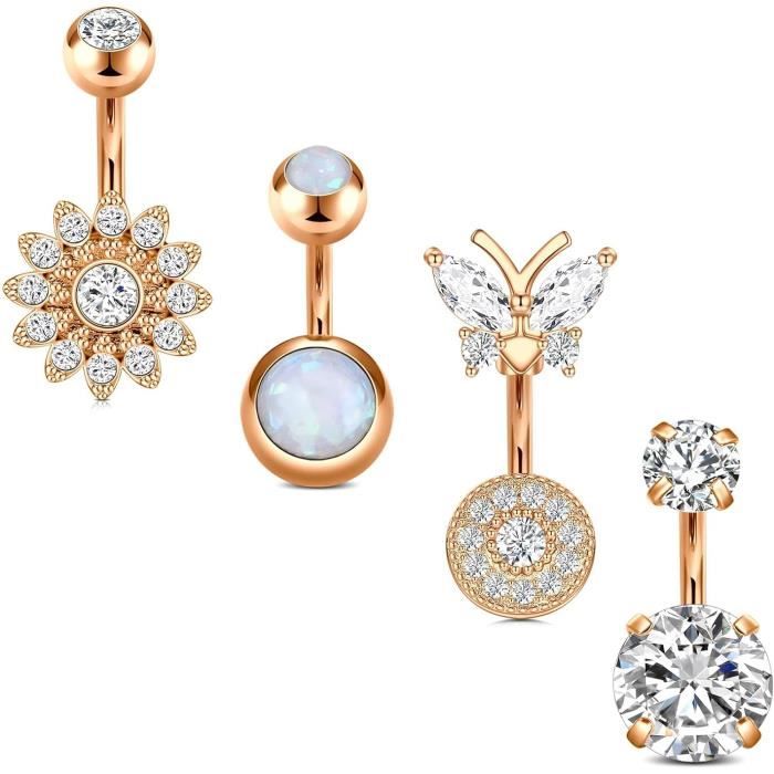 Piercing Nombril 14 Gauge Piercing au Nombril Piercing Bijoux Femme Argent Or Rose 681012mm