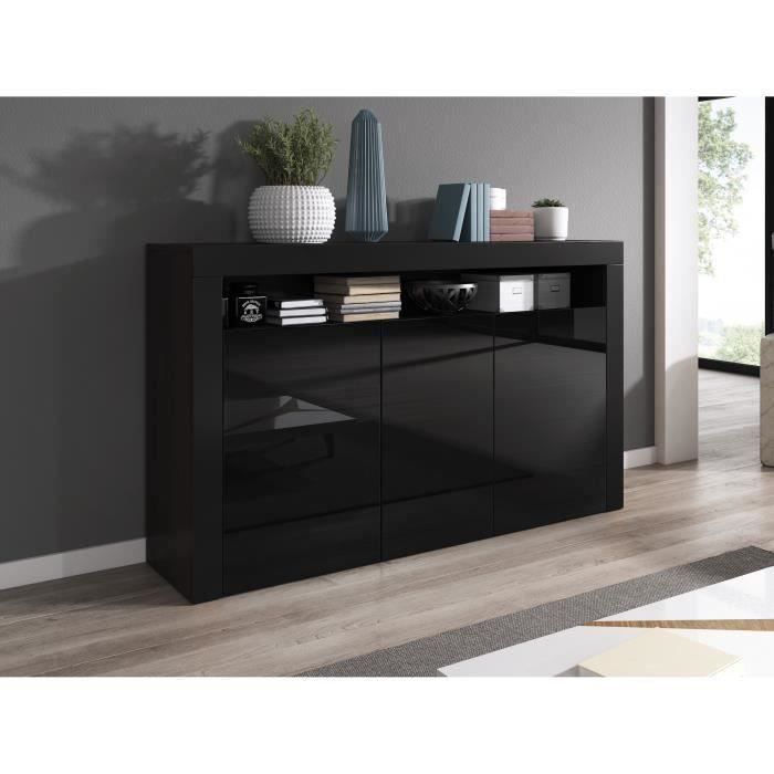 Armoire Buffet Bas Contemporain Luna 155 Cm Corps Noir Mat Avant