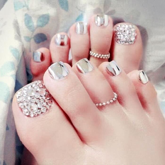 24 Doigt De Pied Ongles Métallique Argent Clou De Pied