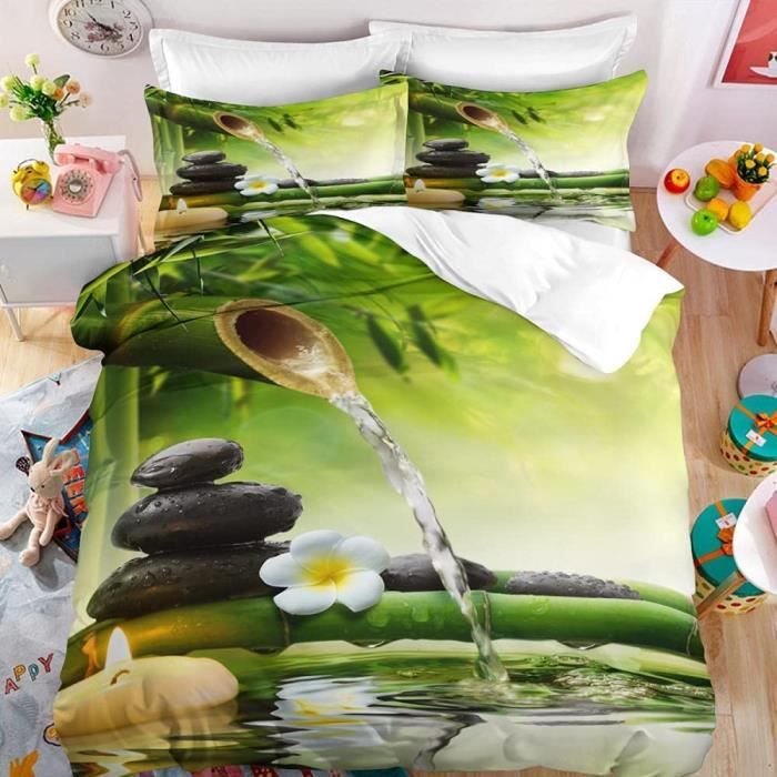 ZHMAO Parure De Lit Bambou Style Zen Plante Le Paysage Coton Polyester