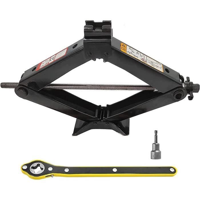 Cric Losange LEHMANN 2 Tonnes - Hauteur 120-420mm, Manivelle, Patin Caoutchouc - Pour Voiture Et Petit SUV - 2
