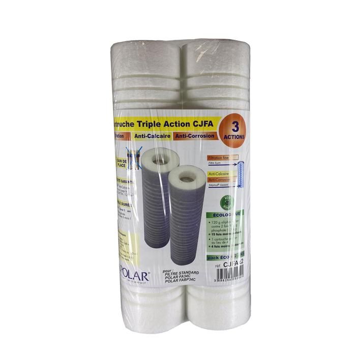 Comparer les prix de Jeu de 2 cartouches compactes 3 actions : filtre 5µm antitartre et anticorrosion - POLAR - CJFAX2