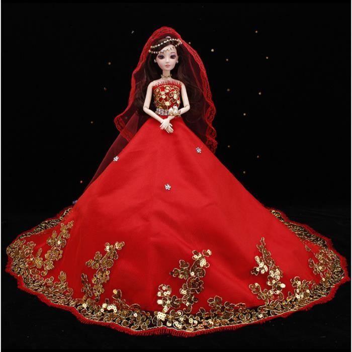 Poupee De Mariage Mannequin Robe De Mariee Cadeau Fille D Anniversaire Cadeau Pour Mariee Cheveux Bruns 43cm Rouge Achat Vente Poupee Cdiscount
