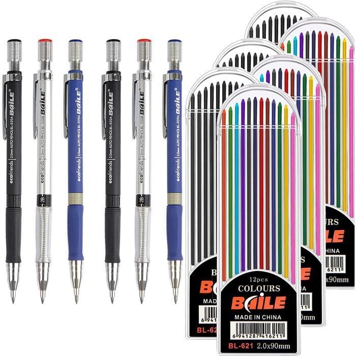 Crayons de Charpentier 2mm l'Écriture le Dessin Artistique la Fabrication pour Projet de Dessin avec Recharges Noir de Plomb en 1 Caisse Argent JeoPoom Crayons Mécaniques 