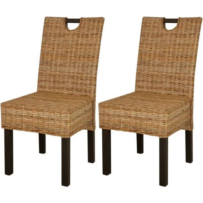 chaise de salle à manger - xcauru - rotin kubu - bois de manguier - lot de 2 - marron - campagne