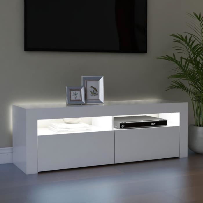 Meuble TV - SWT - Blanc - 120x35x40 cm - Avec LED RVB - Design moderne