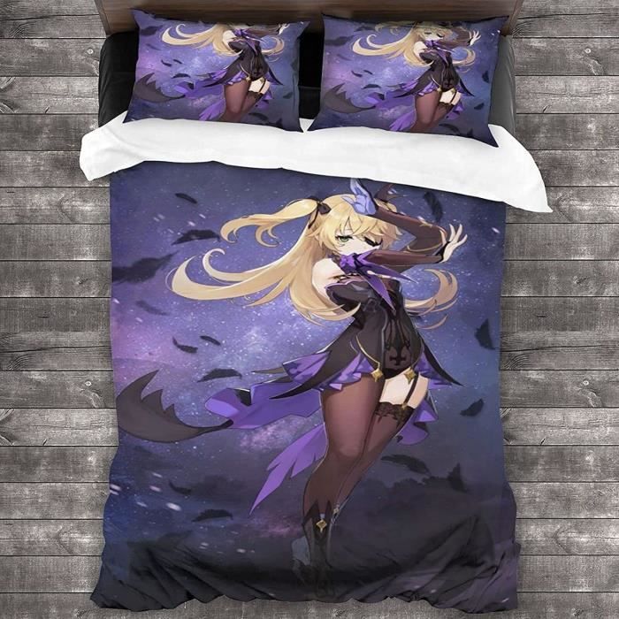 Housse De Couette 3D Genshin Impact Microfibre - Parure De Lit Douce Et Colorée Single 140x200cm