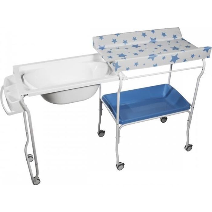 Liv Baignoire Table A Langer Chariot Sur Roulettes Bleu Motif