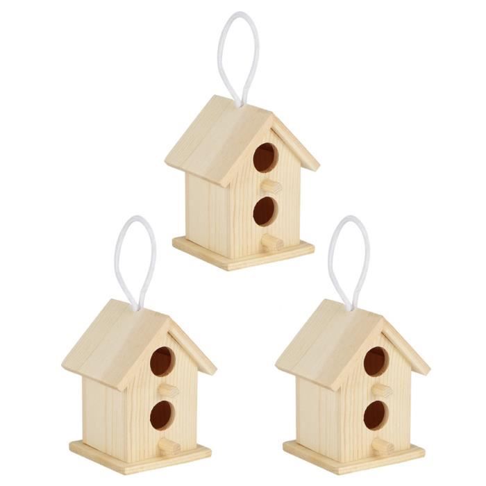 Nichoir en bois de platane pour oiseaux sauvages - Lot de 3