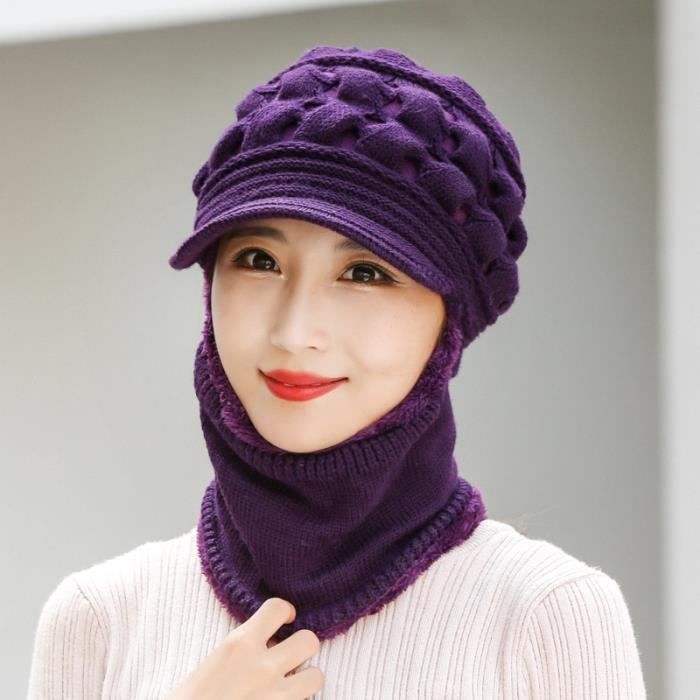 TENDYCOCO Pour Chapeau Bonnet Homme Laine Tricoté Et Gant Femme Violet