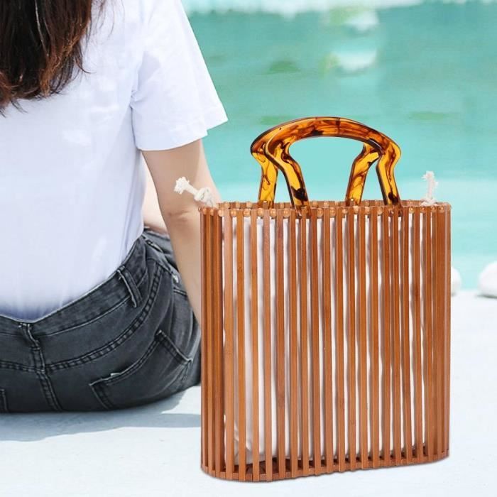 Fourre tout en bambou tisse a la main sac de tissage d ete sac a main en bambou de mode elegant pour les vacances Cdiscount Bagagerie Maroquinerie