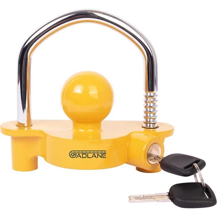 Hyfive Verrou Attelage Caravane Remorque - Robuste Acier + Cadenas 70mm Jaune Vif Anti-Vol