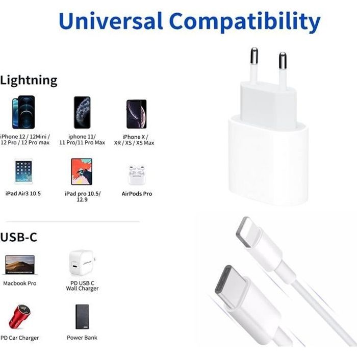 deleyCON 1m Lightning 8 Pin USB Câble de Charge & Données Certifié MFI et  Compatible avec