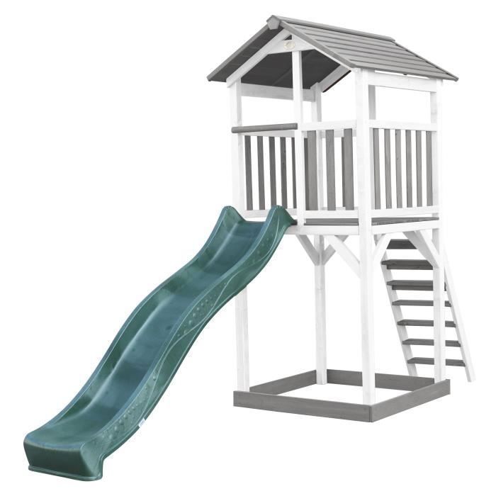 AXI Beach Tower Aire de Jeux avec Toboggan en Vert & Bac à Sable | Grande Maison Enfant extérieur en Gris & Blanc
