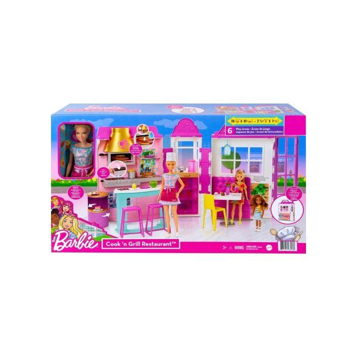 Coffret Pour Barbie Le Grand Restaurant Et 1 Poupée Mannequin Et 25 accessoires - Set Jouet Fille Et 1 Carte Offerte