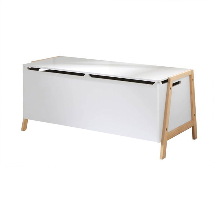CALICOSY - Coffre de rangement avec 2 compartiments pour enfant L99 cm - LEON - Blanc
