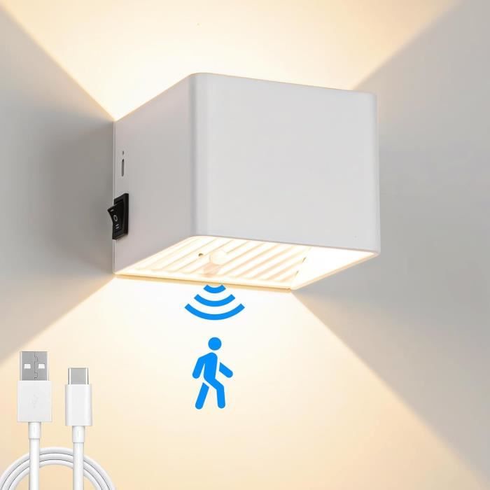 Applique Murale Sans Fil Bois, Veilleuse LED Rechargeable Murale Avec Detecteur De Mouvement Lampe De Chevet Murale A Pile Veilleuse Magnetique Pour Escalier Chambre Couloir Bois Clair 87341770
