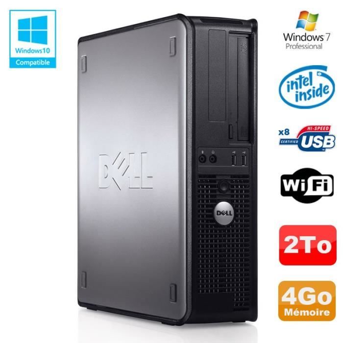 Top achat PC Portable PC DELL Optiplex 780 DT Intel E5200 2,5Ghz 4Go Disque 2000Go WIFI Win 7 Pro pas cher