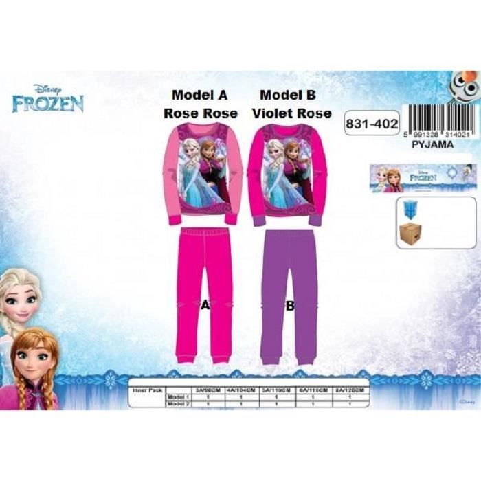 Pyjama court Disney Reine des neiges Frozen rose ou violet fille 3 à 8 ans 100%