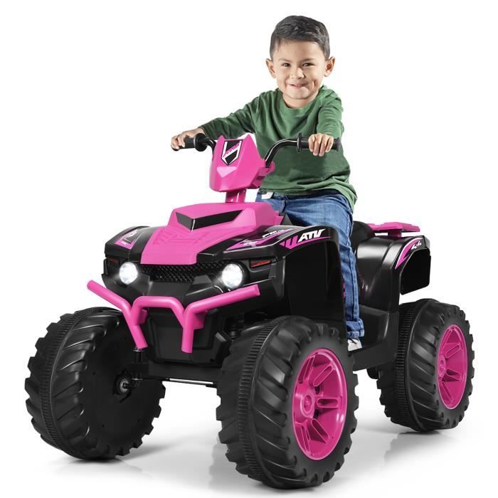 DREAMADE Quad &Eacute;lectrique pour Enfant  - Rose - 4 Roues Antid&eacute;rapantes - 2 Vitesses - Charge 35 kg 