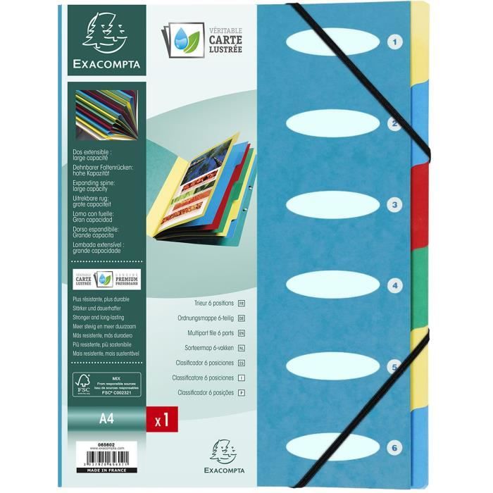 Exacompta Trieur A Soufflet Elastique 6 Positions 24 5 X 31 5 Carte Lustree Vernie F S C 5 10eme 4 Couleurs Aleatoires Achat Vente Trieur Parapheur Trieur Soufflet 24 5x31 5 Bleu Cdiscount