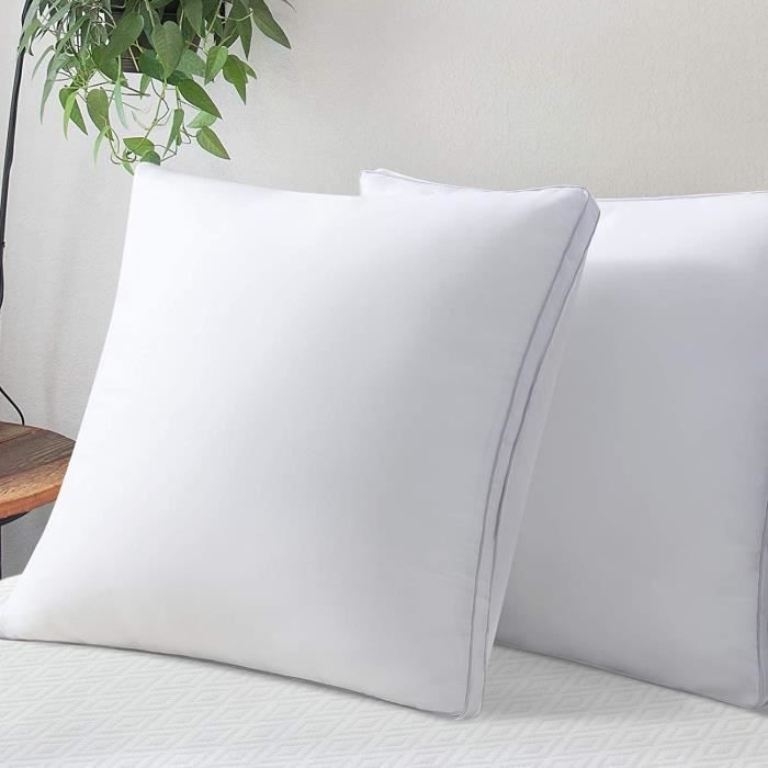 FREOSEN Lot de 2 oreillers Volumineux 60x60 cm Blanc - Doux et Confortable - Antiacarien et Hypoallergénique