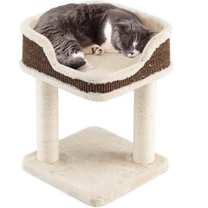 Meilleurs prix pour GOPLUS Arbre à Chat 50 CM en Bois Recouvert Peluche, Poteaux en Sisal, Nid Confortable, Beige