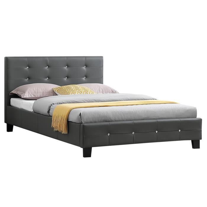 rev/êtement synth/étique Gris t/ête et Pied de lit capitonn/és avec Strass IDIMEX Lit Simple pour Adulte ou Enfant TICO Couchage 90 x 190 cm avec sommier 1 Place 1 Personne