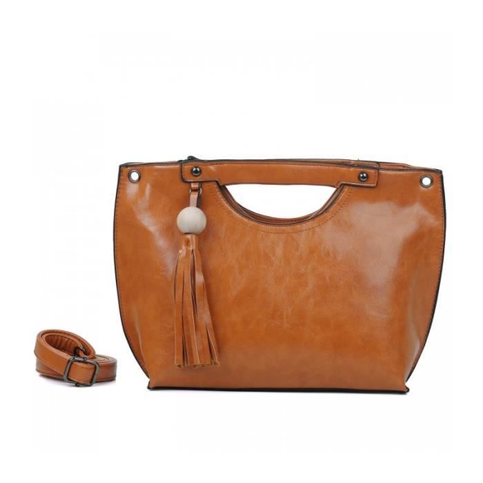 Sac Main Bandoulière Inès DELAURE En Cuir Beige Vintage - Modèle Collection N6644
