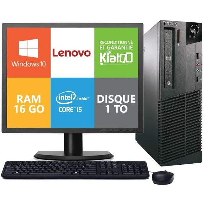 Lenovo - M81 - Ordinateur de bureau - Core i5 - RAM 16Go - Stockage 1To HDD - 17 pouces - Reconditionné - Windows 10 - Lenovo