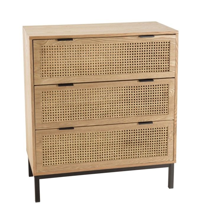 MACABANE MARCEAU - Commode en bois 3 tiroirs cannage naturel pieds métal noir MACABANE MARCEAU - Commode en bois 3 tiroirs cannage naturel pieds métal noir