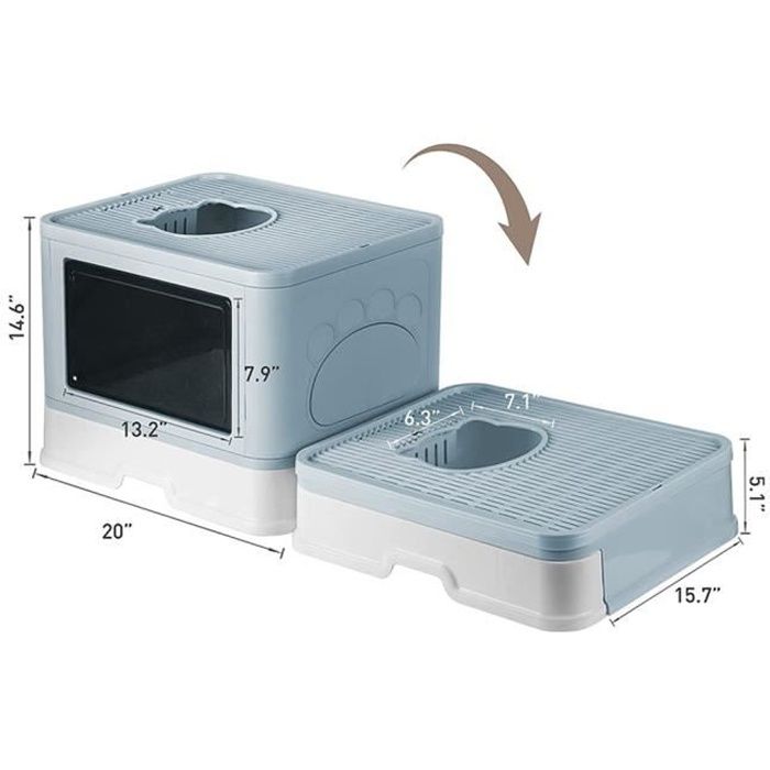 Comparer les prix de Bac à Litière pour Chat pliable - MENGDA - 48.5x36.5x38cm - Bleu - Double porte - Facile à nettoyer