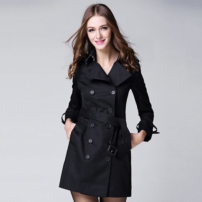 Manteau Femme Trench Double Boutonnage Noir Noir - Achat ...