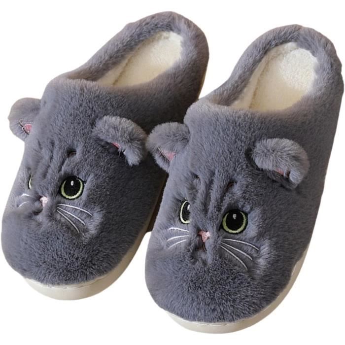 Chaussons Pantoufles Chat Femme Hiver Dessin Anim Gris Gris