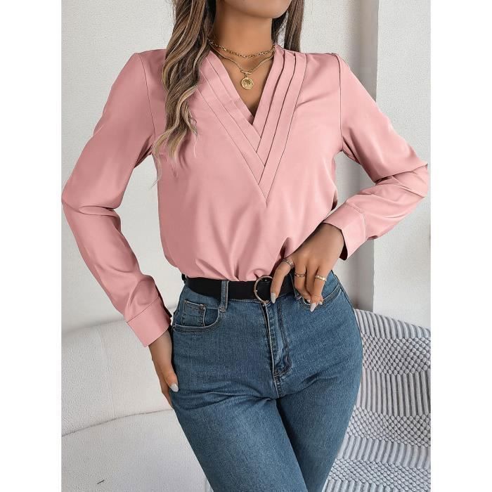 Chemisier Satin Rose Manches Volantes Col V - Taille XL - Marque Ruby Ribbon - Neuf Sans étiquettes
