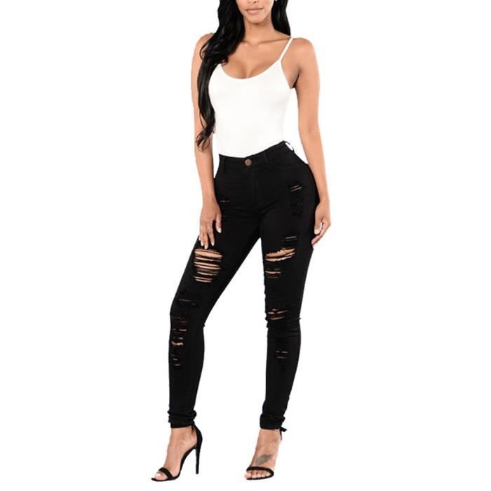 Jeans Skinny Femme Noir YOUCAI Taille Haute Conception de Poches Jeans Dechires Retro Noir Cdiscount Pret a Porter